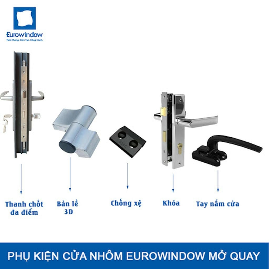 Bộ phụ kiện cửa đi nhôm Eurowindow 2-4 cánh mở quay