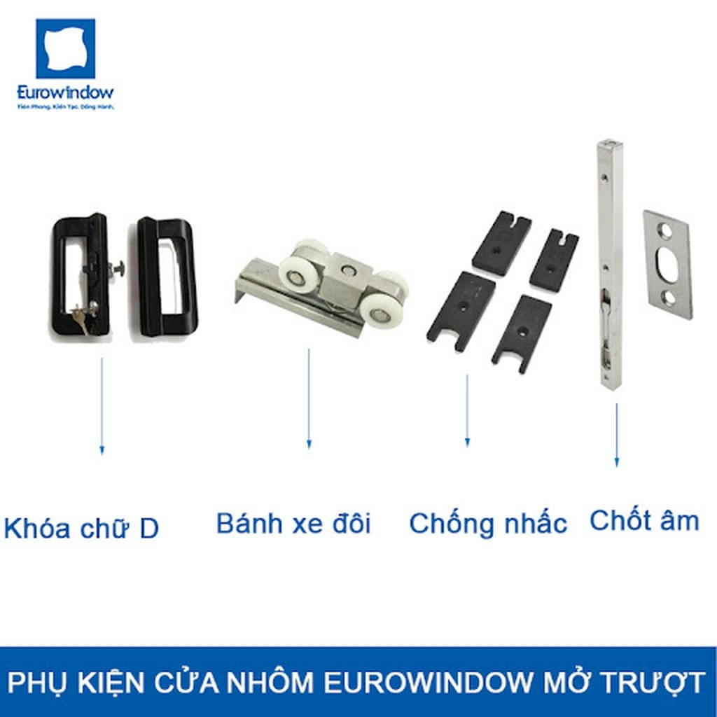 Bộ Phụ Kiện Cửa Đi Nhôm Eurowindow Mở Trượt (2-4 Cánh)